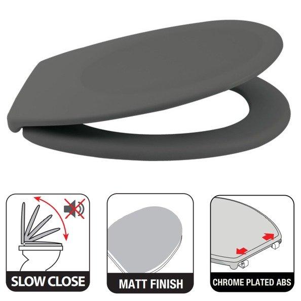 spirella Copriwater Termoindurente NEELA Grigio opaco - Cerniere ABS cromato  