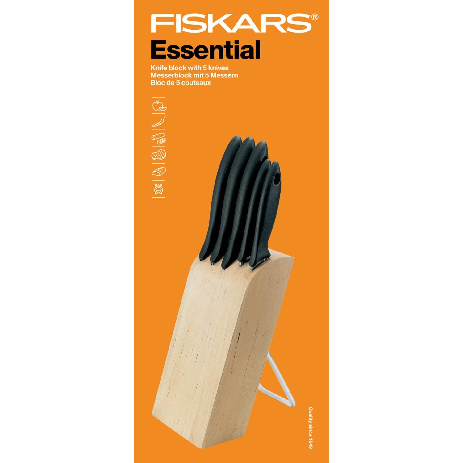 Fiskars Bloc à couteaux avec 5 couteaux Essential  