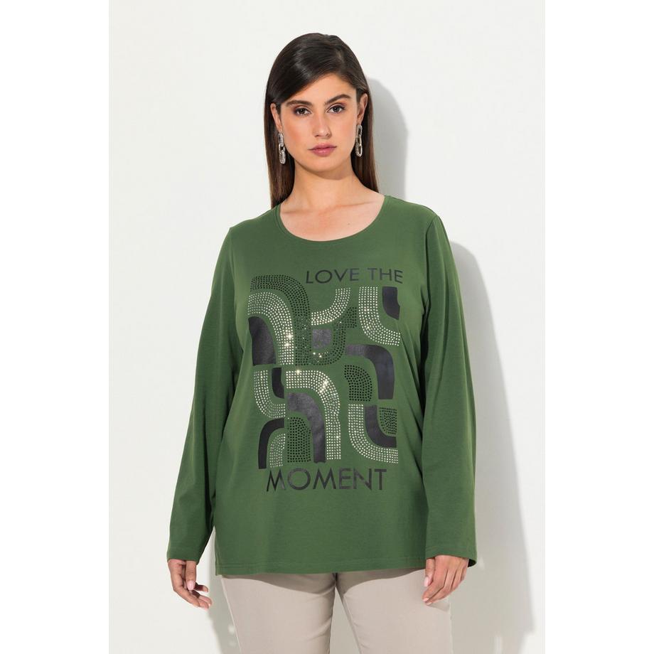 Ulla Popken Classic Graphic Print Langarm Rundhals Shirt  