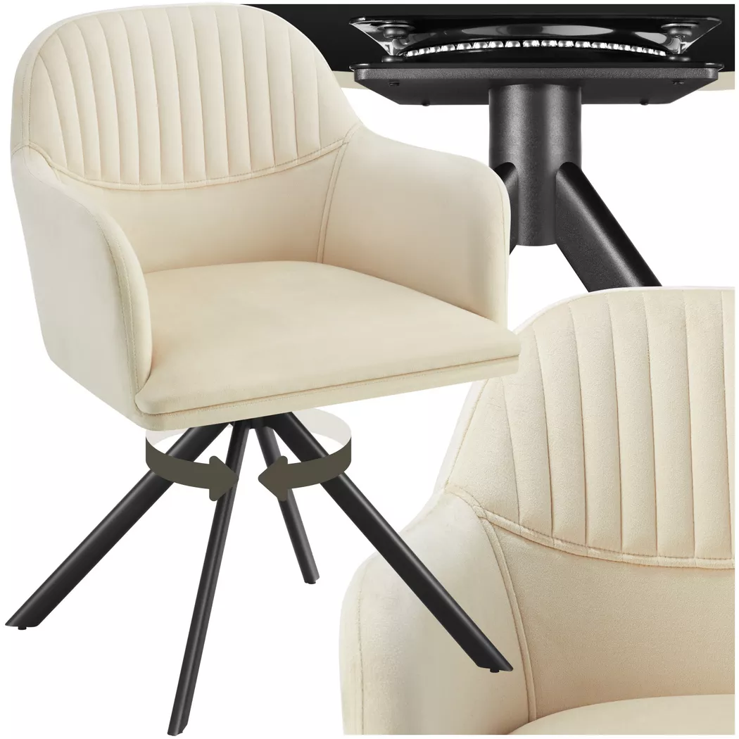 Tectake - Chaise pivotante en velours LONA rembourrée, 1P, Creme