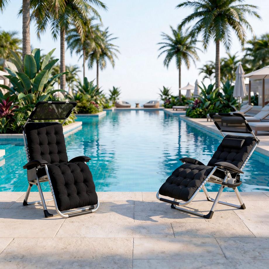 Tectake Chaise longue CLOUD II pliable avec dossier flexible et repose-pieds  