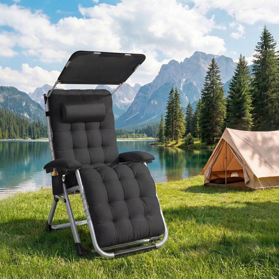 Tectake Chaise longue CLOUD II pliable avec dossier flexible et repose-pieds  