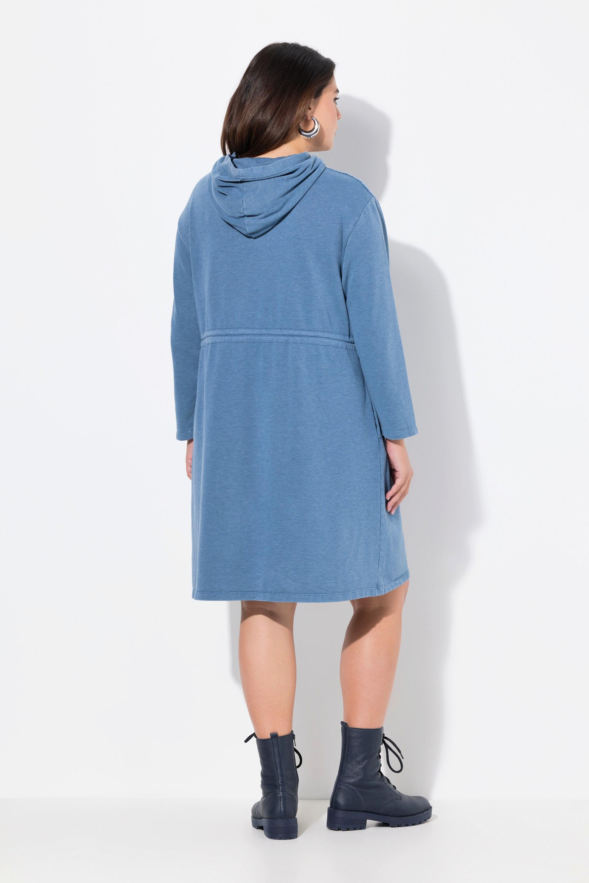 Ulla Popken Robe en molleton à capuche et manches longues ruban à fronces Coupe trapèze  