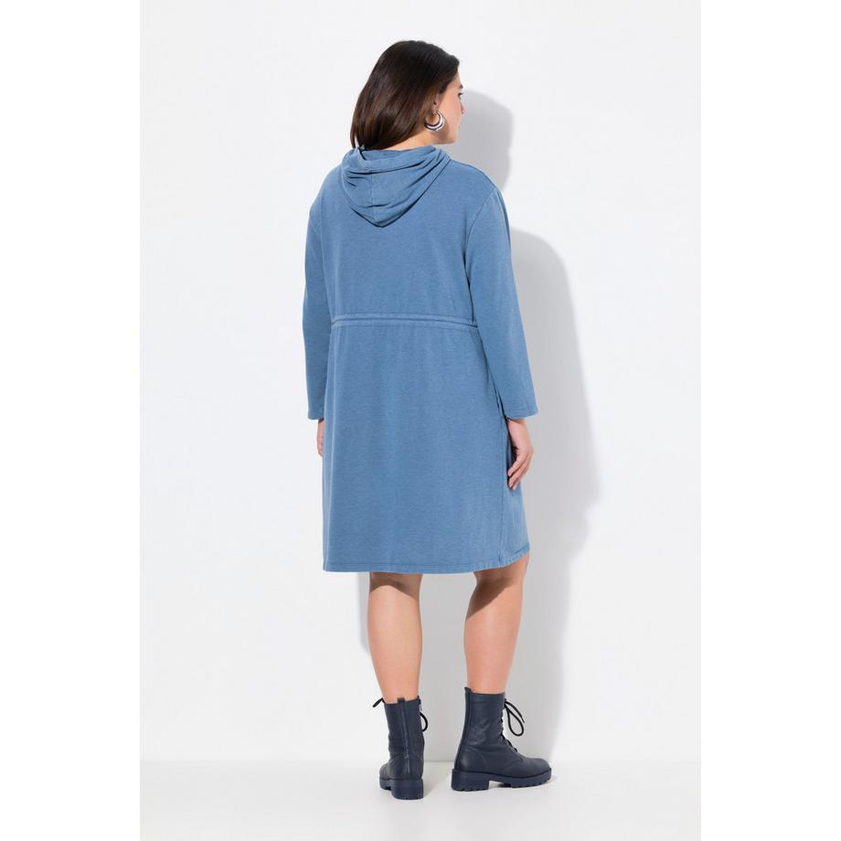 Ulla Popken Abito di felpa dal taglio svasato con cappuccio laccetti e maniche lunghe  