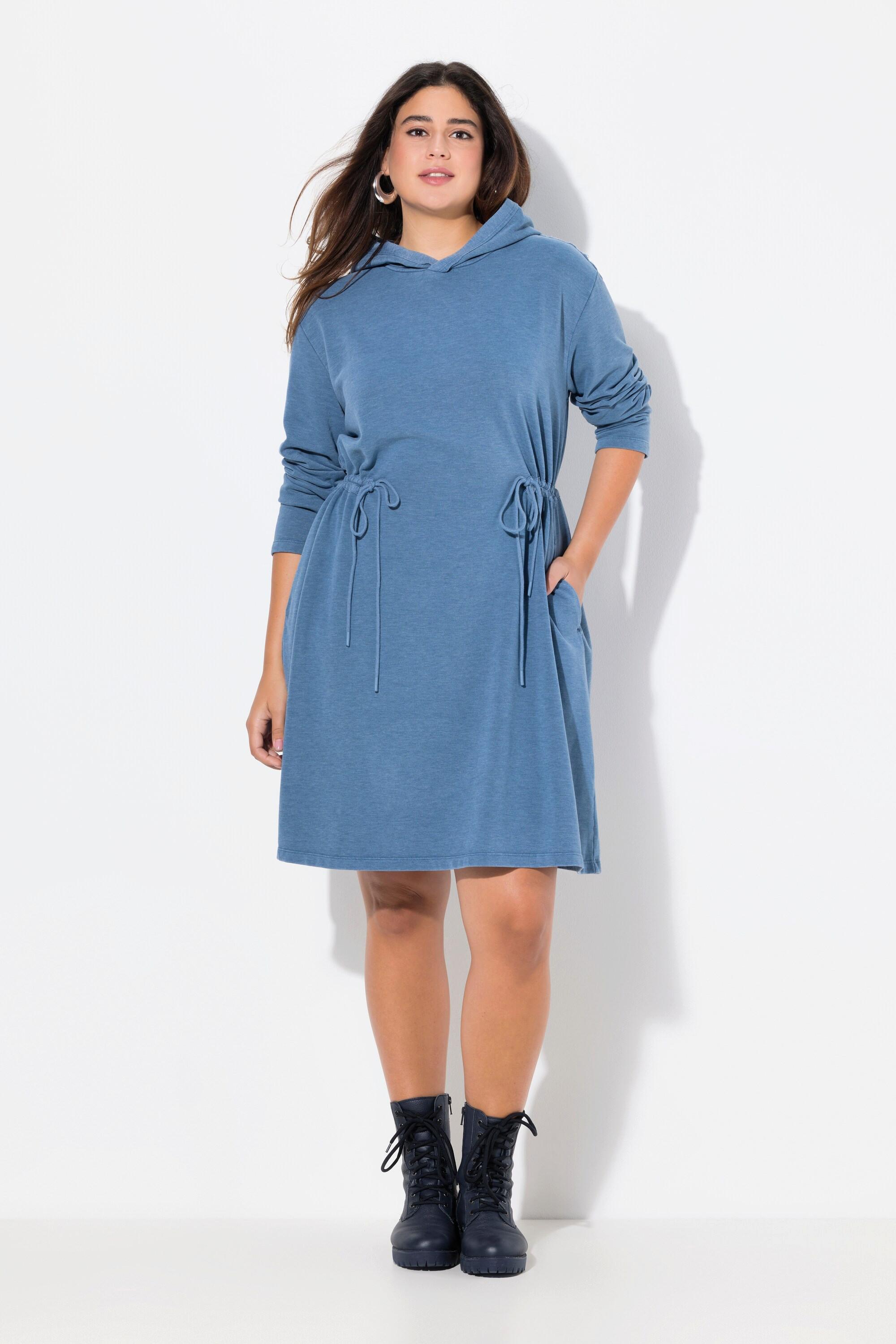 Ulla Popken Robe en molleton à capuche et manches longues ruban à fronces Coupe trapèze  