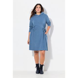 Ulla Popken Robe en molleton à capuche et manches longues ruban à fronces Coupe trapèze  