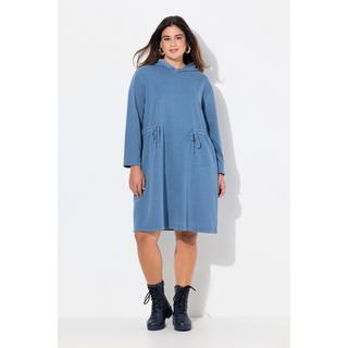 Ulla Popken Robe en molleton à capuche et manches longues ruban à fronces Coupe trapèze  