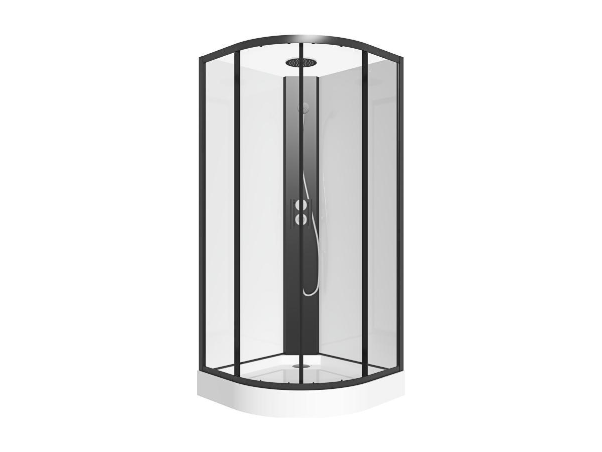 SHOWER DESIGN Cabine de douche quart de cercle - Hauteur ajustable - L80 x l80 x H213/232 cm - Noir et blanc - ROVATA  