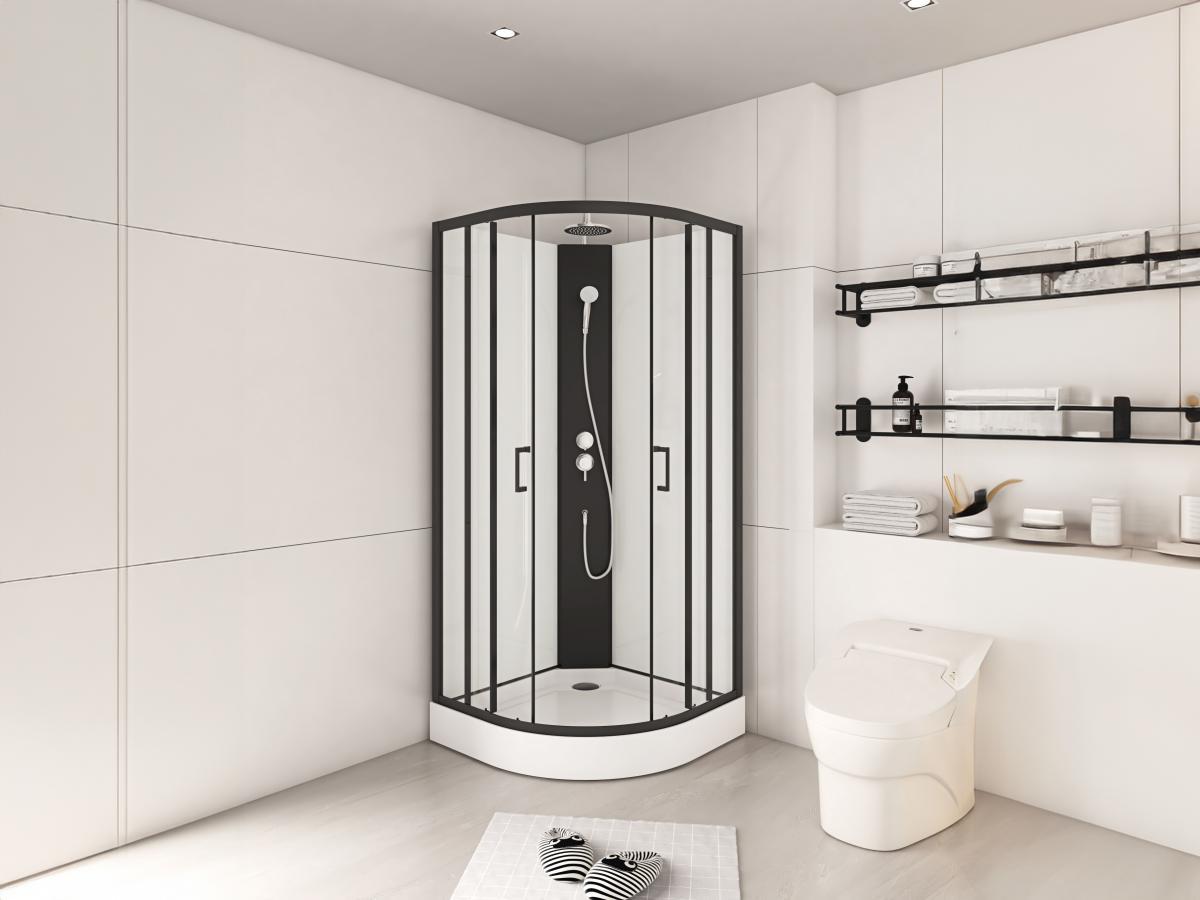 SHOWER DESIGN Cabine de douche quart de cercle - Hauteur ajustable - L80 x l80 x H213/232 cm - Noir et blanc - ROVATA  