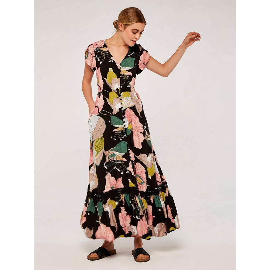 Robe longue à imprimé floral graphique