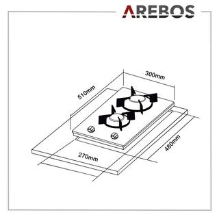 Arebos Cucina Piano Cottura a Gas | Vetroceramica | 2 Fuochi per Gas Naturale | Grill e pilota di sicurezza inclusi  