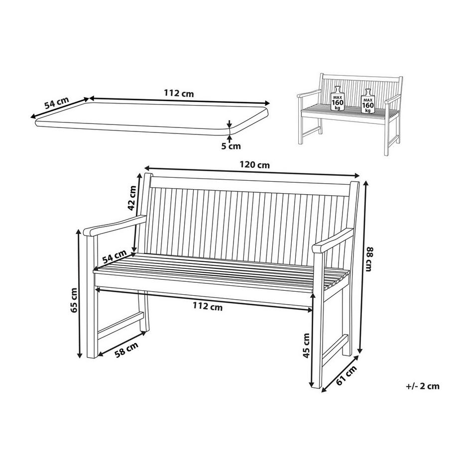 Beliani Banc avec coussin d'assise en Bois d'acacia certifié FSC® Traditionnel VIVARA  