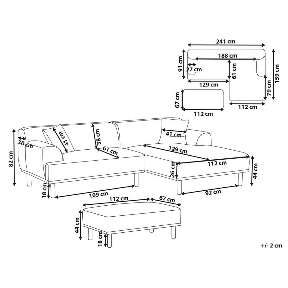 Beliani Canapé d'angle gauche avec ottoman en Tissu  HOLT  
