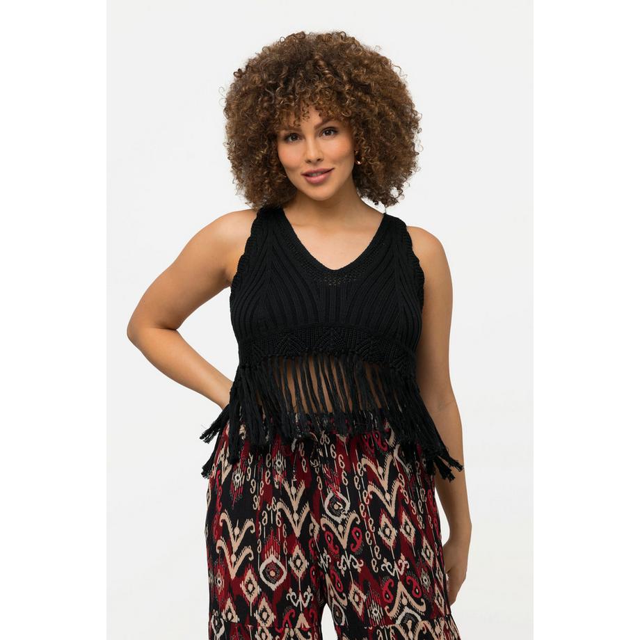 Ulla Popken Haut Tricot Franges Ourlet Ligne A Sans Manches Col V  