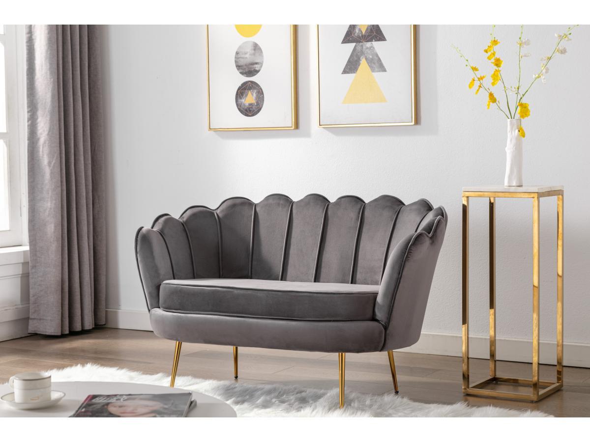 PASCAL MORABITO Muschelsofa 2-Sitzer - Samt - Anthrazit - DANDELION von Pascal Morabito  