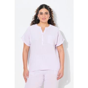 Blusa dal taglio oversize in mussola con scollo a tunica e mezze maniche