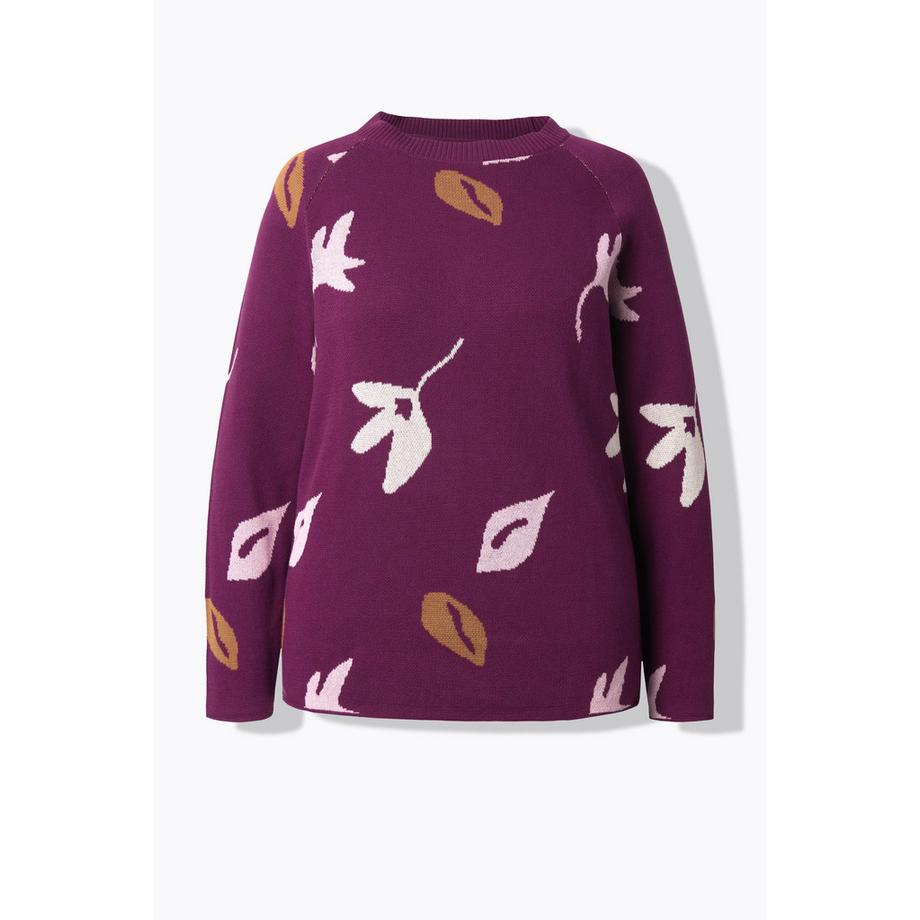 Ulla Popken Pullover Blätter U-Boot-Ausschnitt Langarm Biobaumwolle  