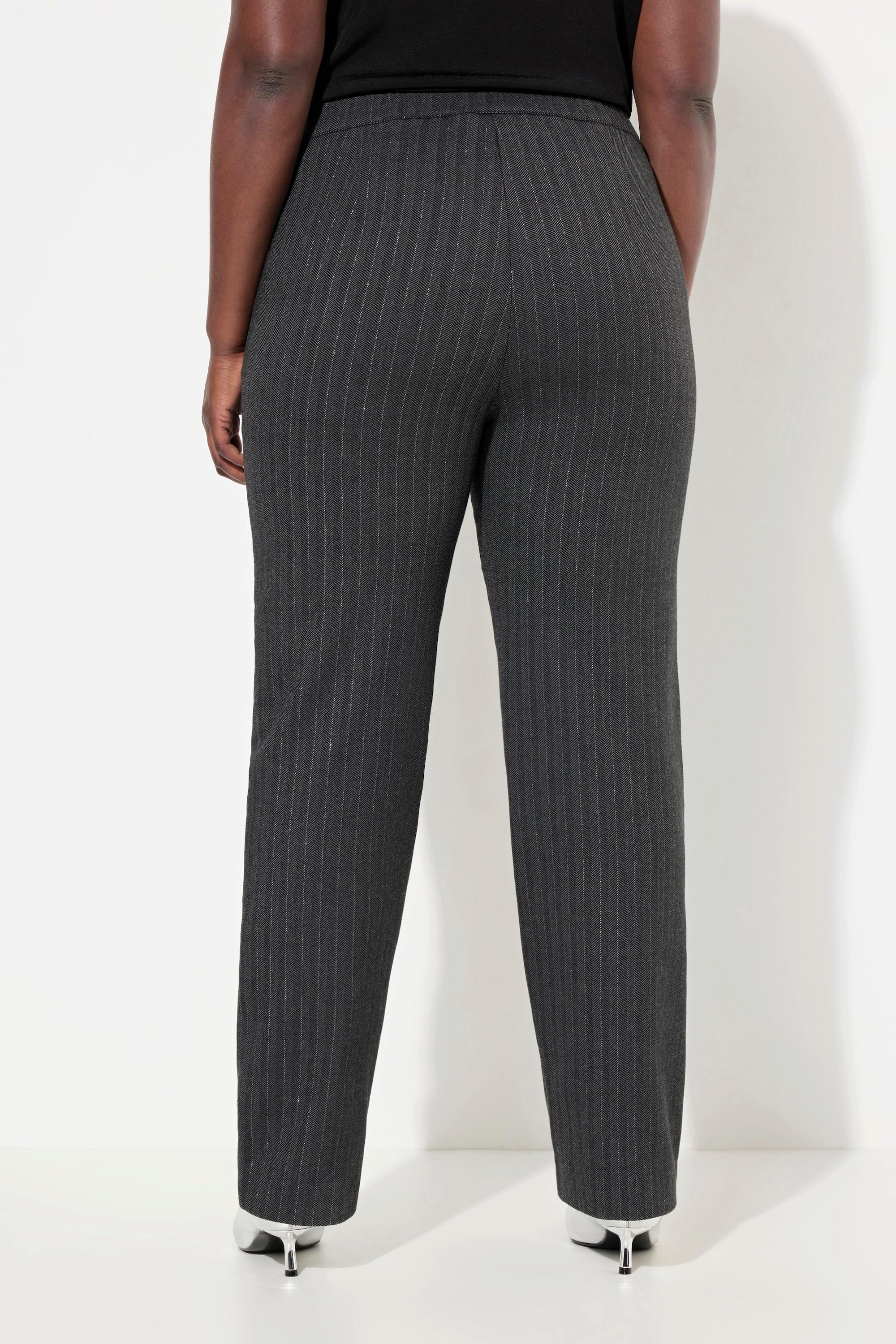 Ulla Popken  Pantalon, jambes larges et ceinture confortable, motif à chevrons 