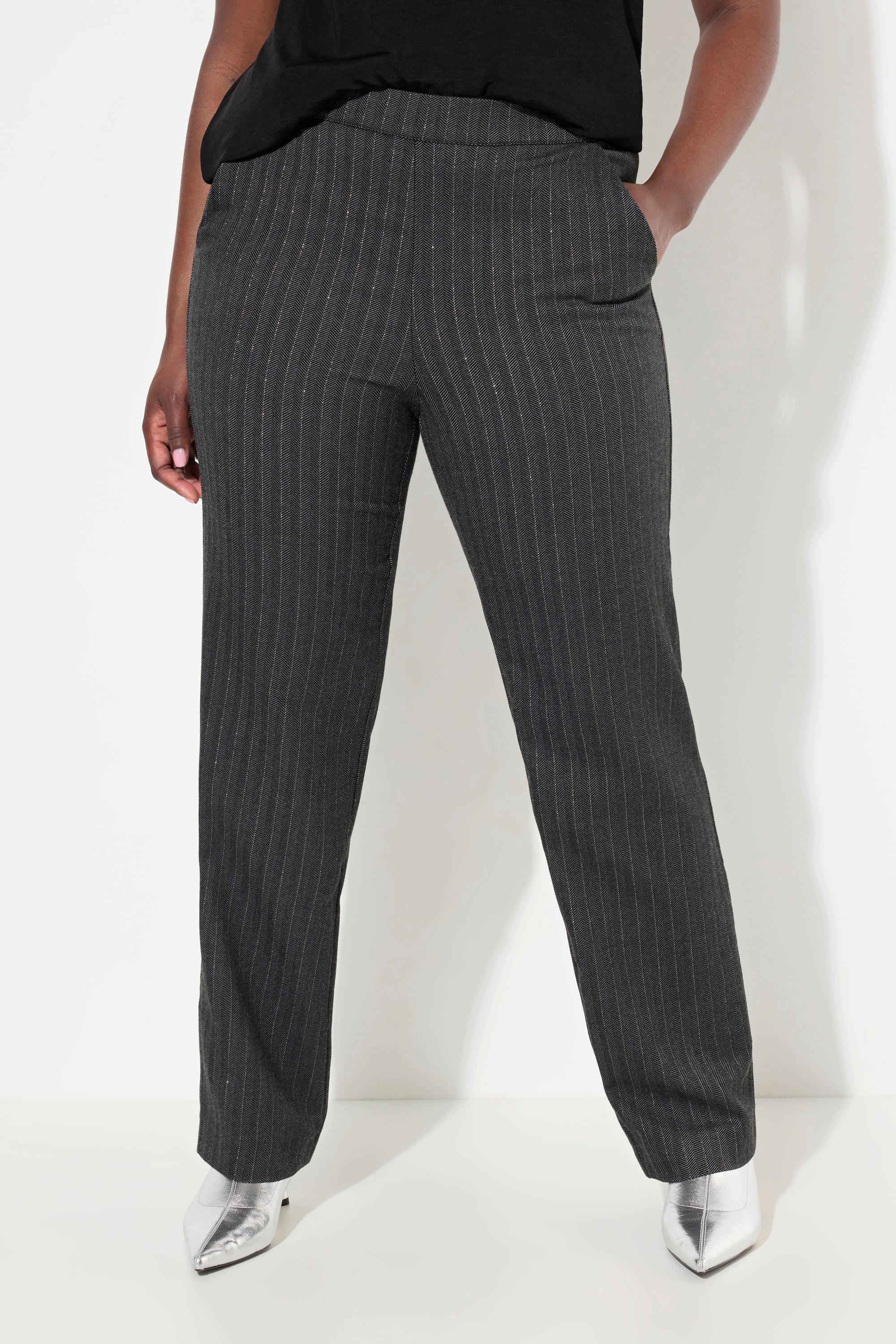 Ulla Popken  Pantalon, jambes larges et ceinture confortable, motif à chevrons 