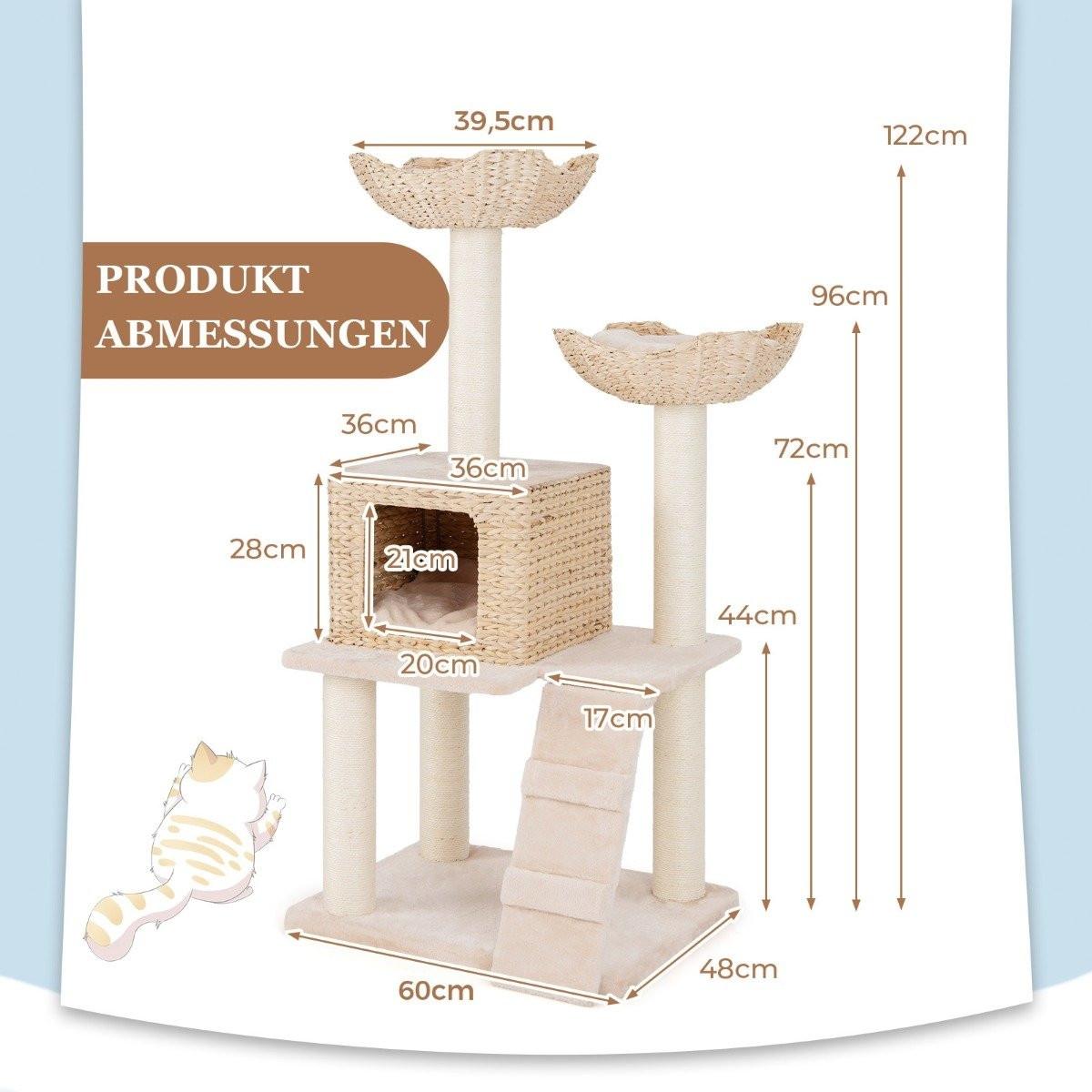 Northio  Arbre à chat quenouille avec poteaux en sisal, siège, maison pour chat et tour à échelle pour chat 