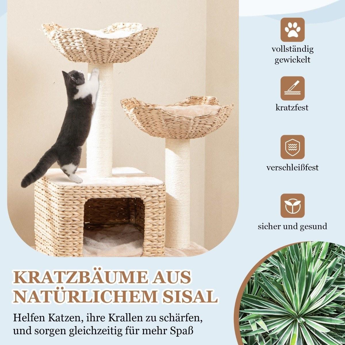Northio  Arbre à chat quenouille avec poteaux en sisal, siège, maison pour chat et tour à échelle pour chat 