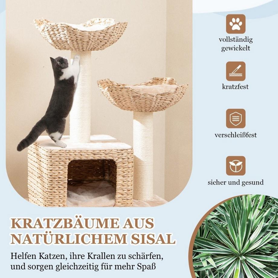 Northio  Arbre à chat quenouille avec poteaux en sisal, siège, maison pour chat et tour à échelle pour chat 