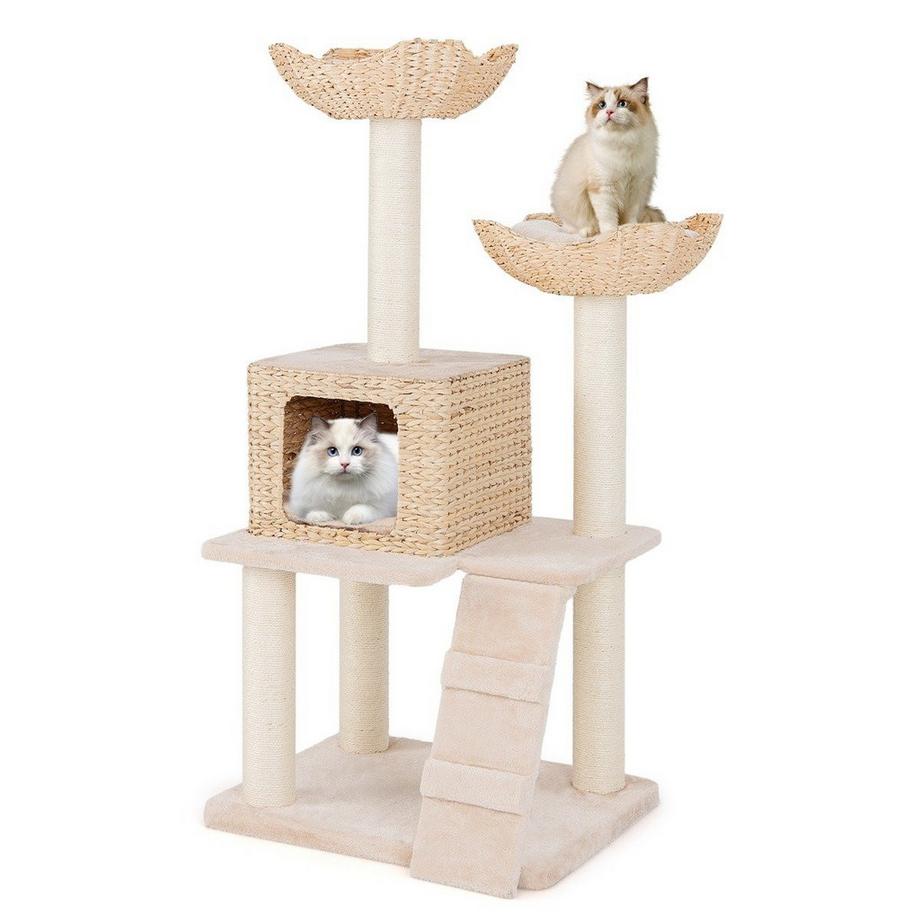 Arbre à chat quenouille avec poteaux en sisal, siège, maison pour chat et tour à échelle pour chat