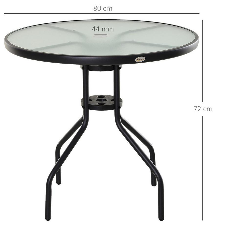 Northio Table De Jardin, Table De Balcon, Table De Bistro Avec Trou Pour Parasol, Verre Trempé + Métal, Noir, Diamètre 80 X 72 Cm  