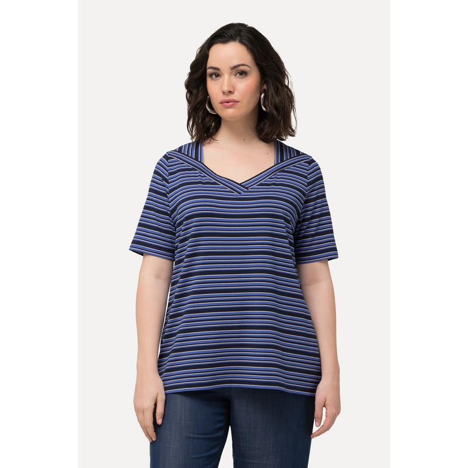 Ulla Popken T-shirt Classica Righe Scollo V Mezze Maniche  