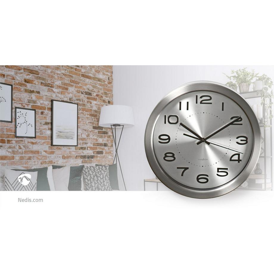 Nedis Wanduhr | Durchmesser: 300 mm | Edelstahl | Silber  