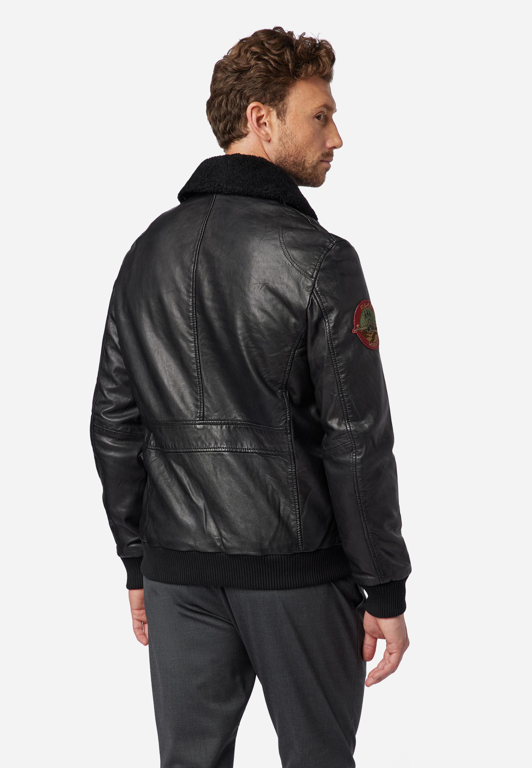 RICANO  Lederjacke TG-1011 - Piloten Stil mit Fellkragen aus Lammfell 