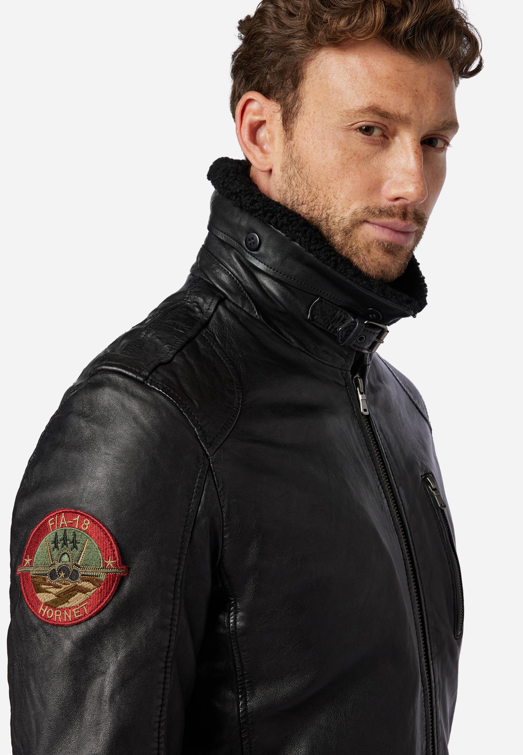 RICANO  Lederjacke TG-1011 - Piloten Stil mit Fellkragen aus Lammfell 