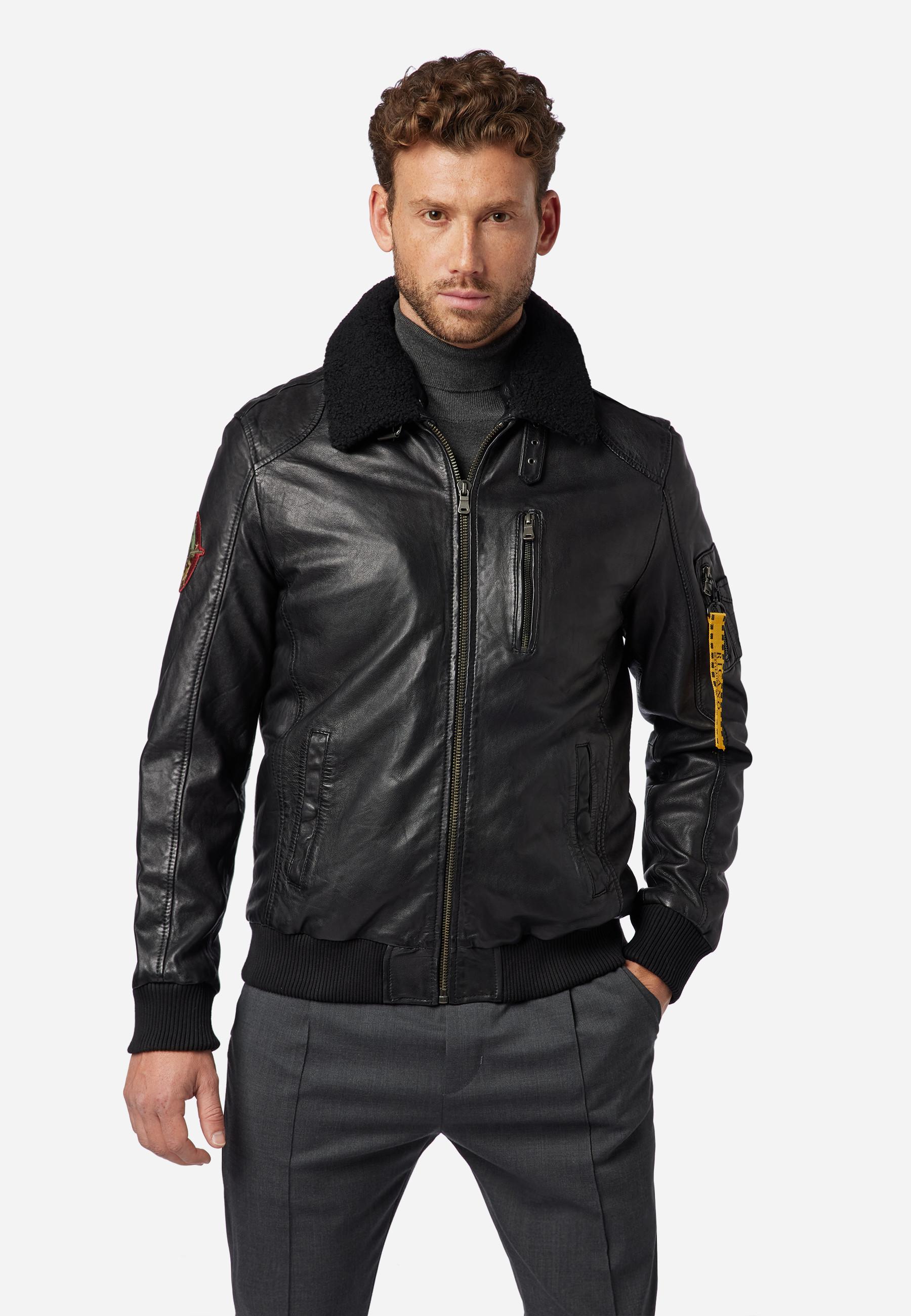 RICANO  Lederjacke TG-1011 - Piloten Stil mit Fellkragen aus Lammfell 