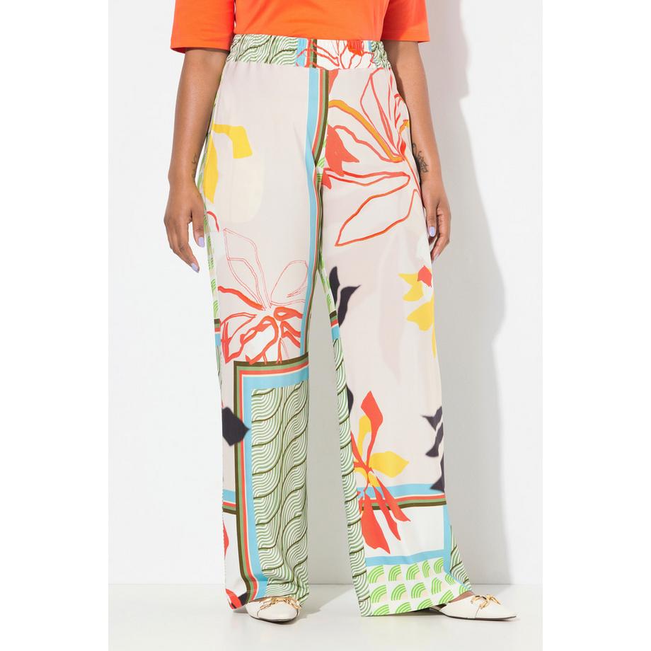 Ulla Popken Pantalon Fluide Jambe Large Droite Taille Élastique  