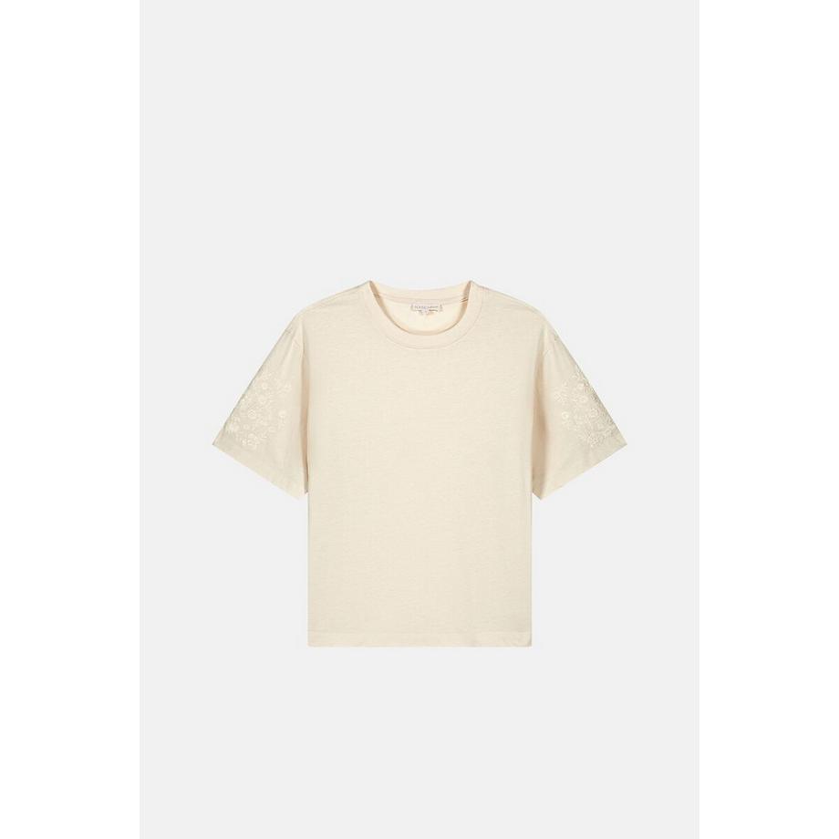 Besticktes T-Shirt mit Rundhalsausschnitt und kurzen Ärmeln
