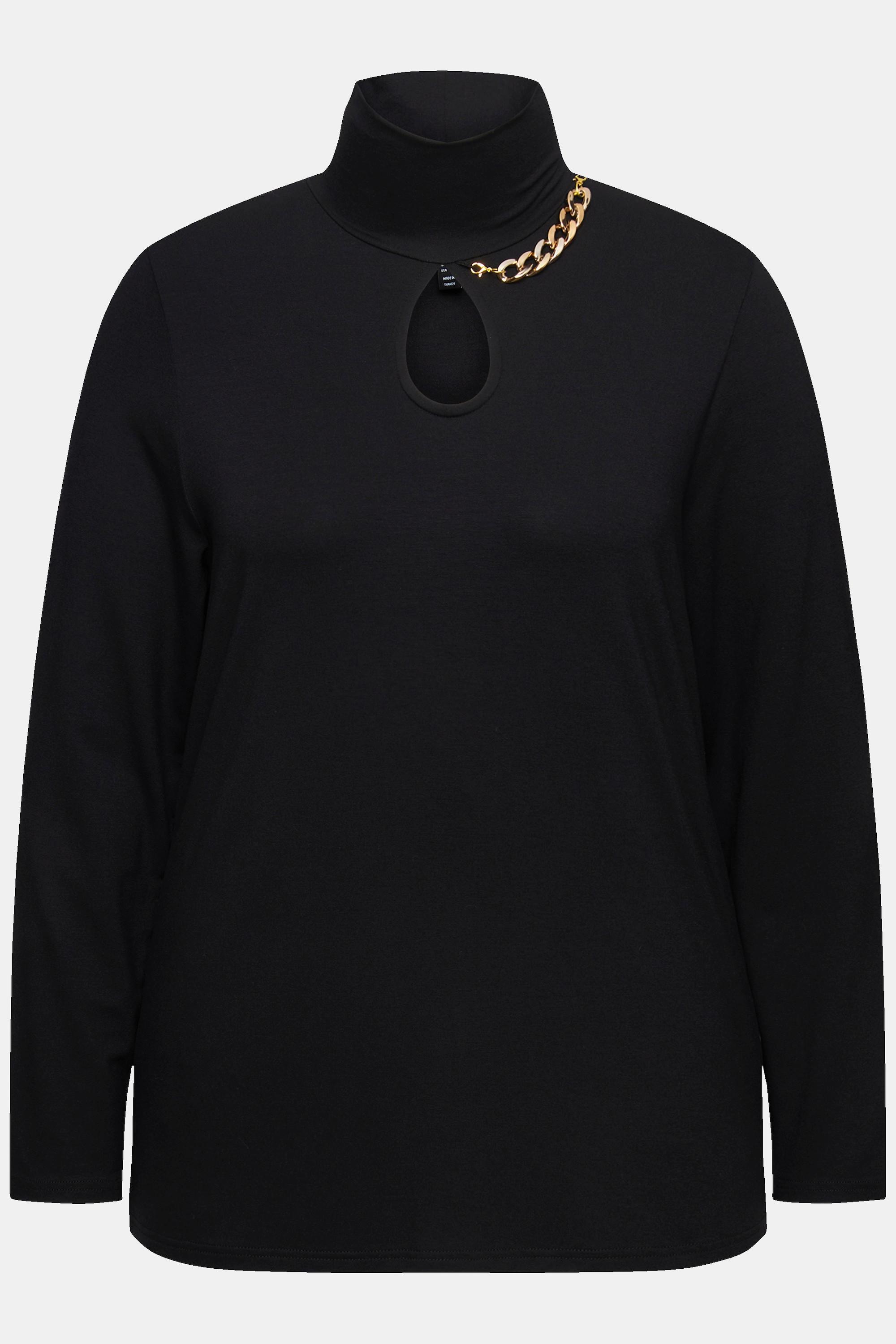 Ulla Popken  Shirt, Cut-Out, Kette, Stehkragen, Langarm 