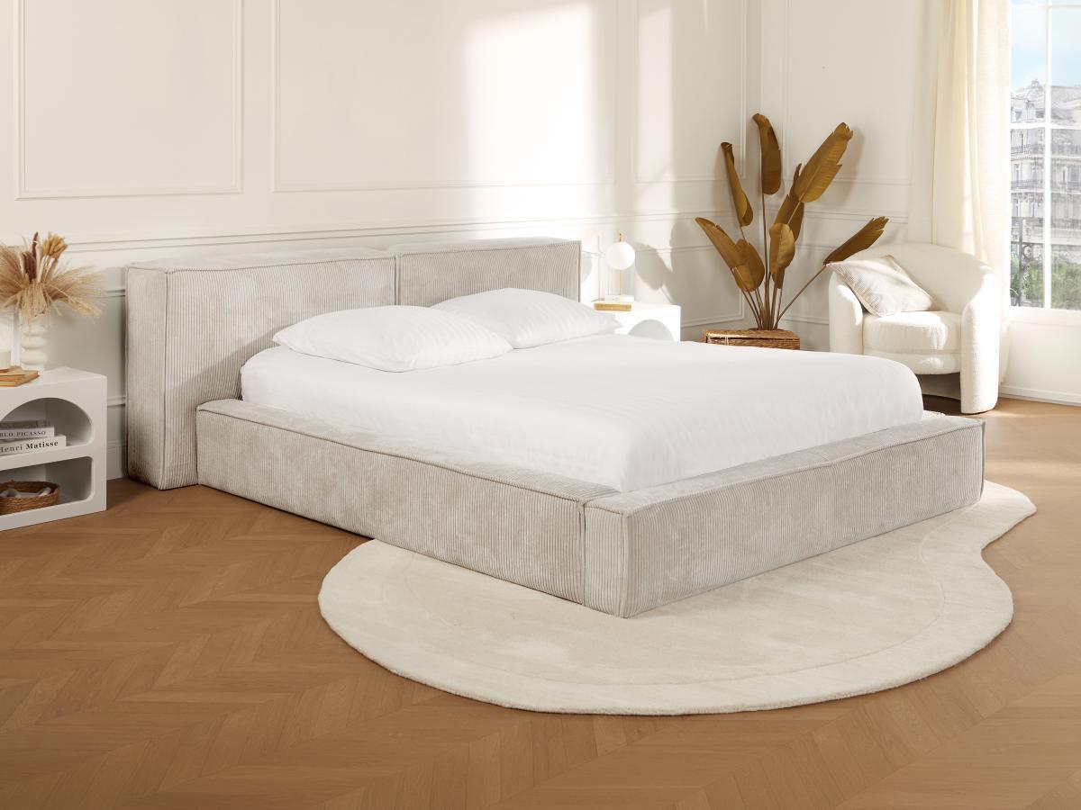 PASCAL MORABITO Bett mit Bettkasten - 140 x 190 cm - Cord - Beige + Matratze - TIMANO von Pascal Morabito  