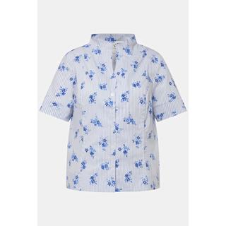 Ulla Popken  Blusa con fiori, righe, scollo montante e mezze maniche 