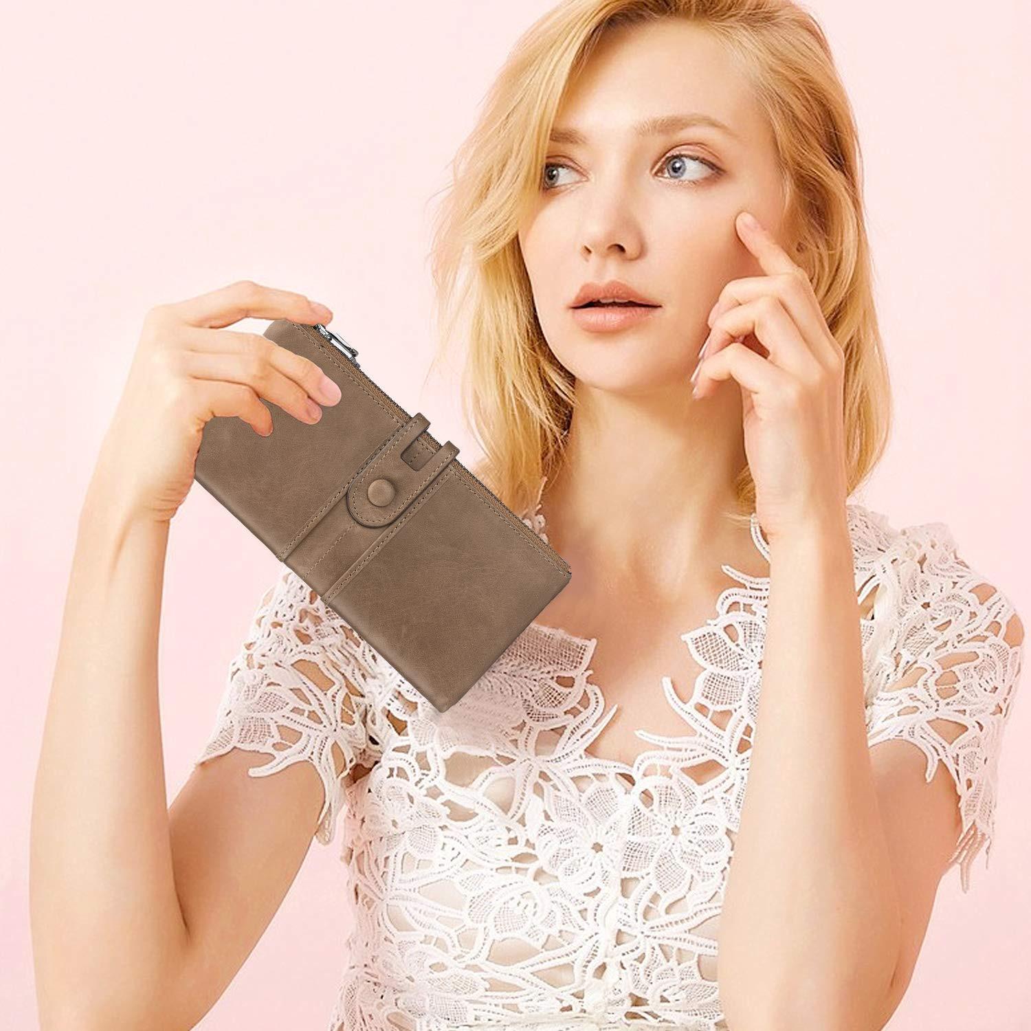 Only-bags.store Portafoglio Vintage in Pelle Protezione RFID 13 Scomparti per Carte Scomparto Telefono  