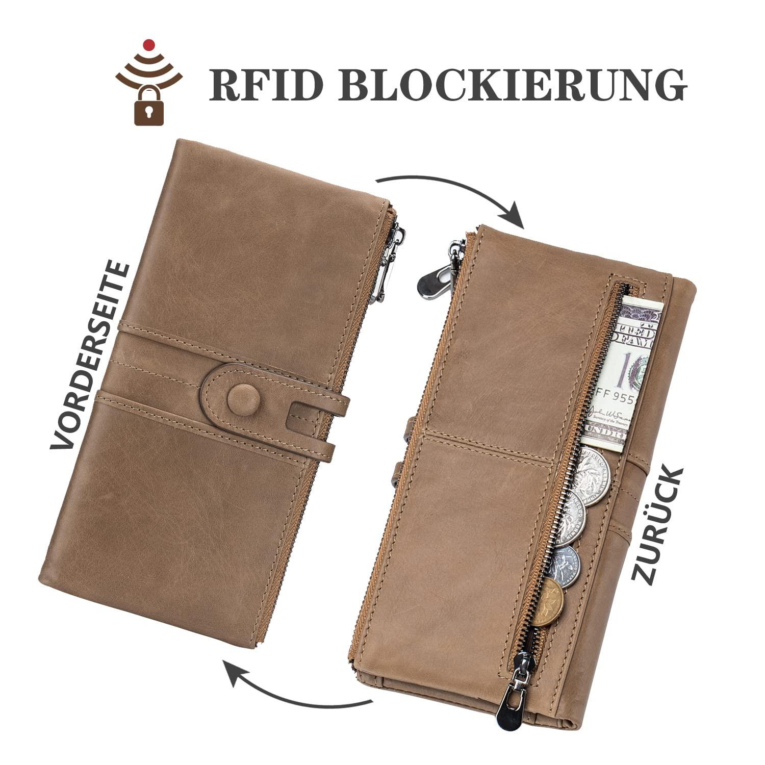 Only-bags.store  Große Vintage Brieftasche Leder Brieftasche mit RFID-Schutz - Brieftasche mit 13 Kartenfächern mit Handyfach 