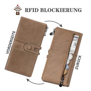 Only-bags.store  Große Vintage Brieftasche Leder Brieftasche mit RFID-Schutz - Brieftasche mit 13 Kartenfächern mit Handyfach 