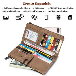 Only-bags.store  Große Vintage Brieftasche Leder Brieftasche mit RFID-Schutz - Brieftasche mit 13 Kartenfächern mit Handyfach 