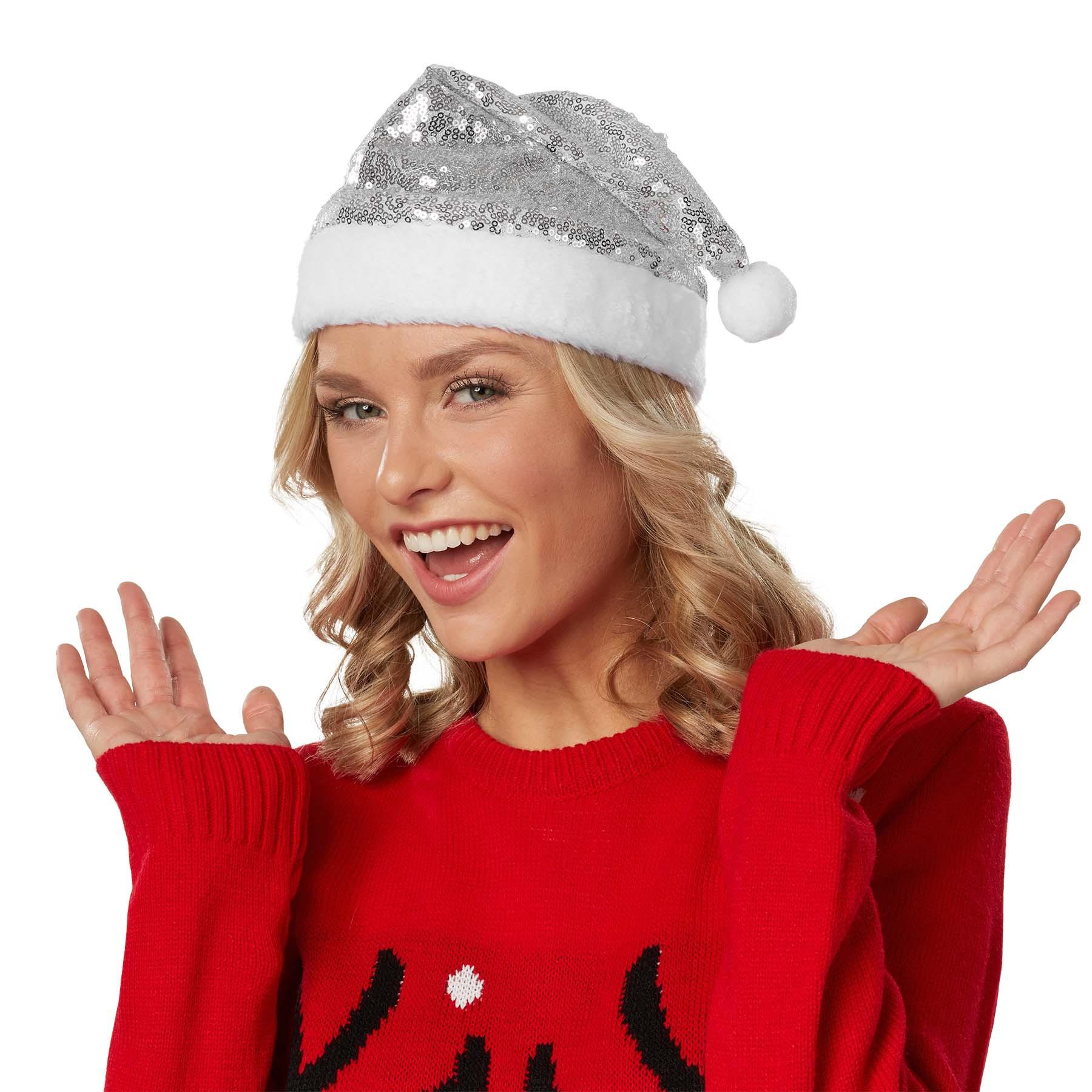 Tectake  Weihnachtsmütze mit silbernen Pailletten 