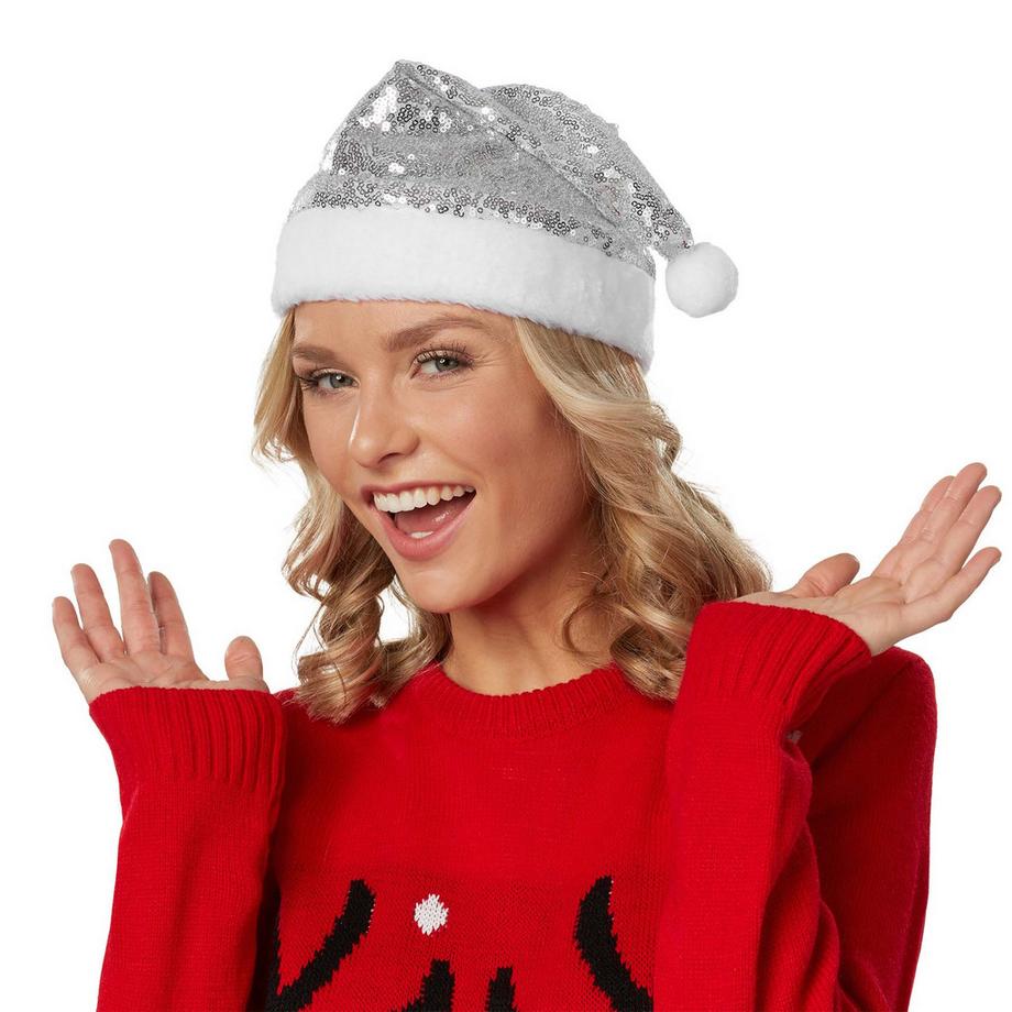 Tectake  Weihnachtsmütze mit silbernen Pailletten 