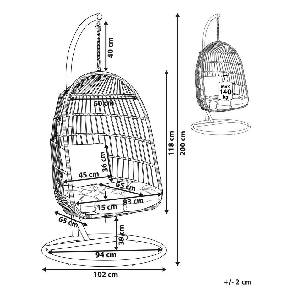 Beliani Poltrona sospesa con supporto da pavimento en Tessuto Boho ALLERA  