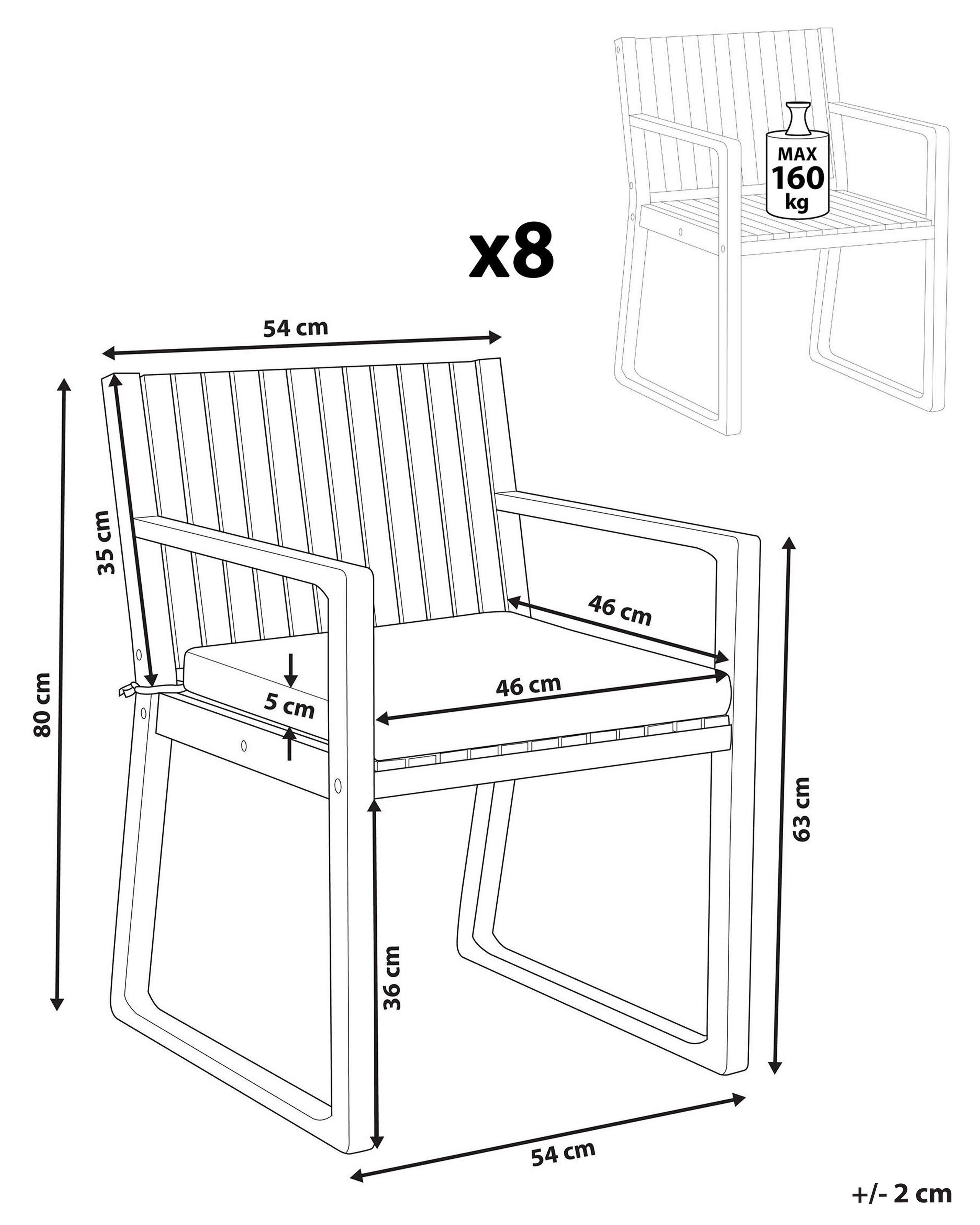 Beliani Lot de 8 chaises de jardin avec coussins en Acacia Traditionnel SASSARI  