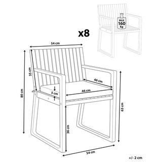 Beliani Lot de 8 chaises de jardin avec coussins en Acacia Traditionnel SASSARI  