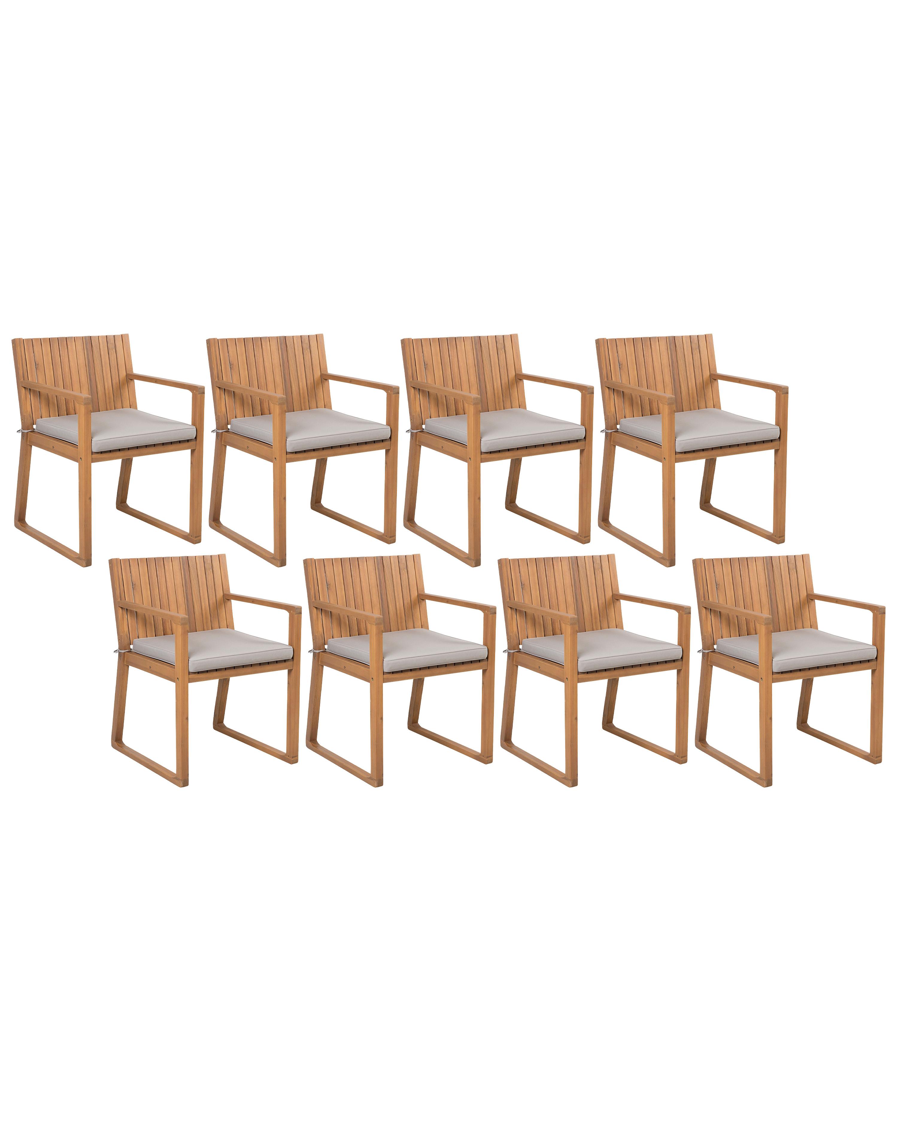 Beliani Lot de 8 chaises avec coussins en Acacia Traditionnel SASSARI  