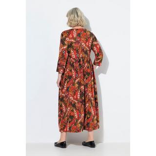 Ulla Popken Maxi Abito Jersey Fantasia Paisley Taglio Svasato Scollo a V Maniche 3/4  