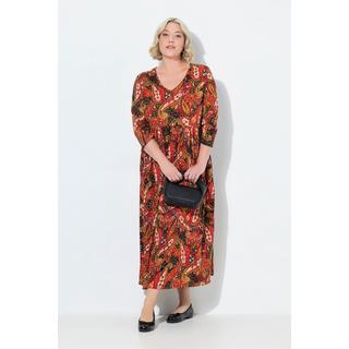 Ulla Popken Maxi Abito Jersey Fantasia Paisley Taglio Svasato Scollo a V Maniche 3/4  